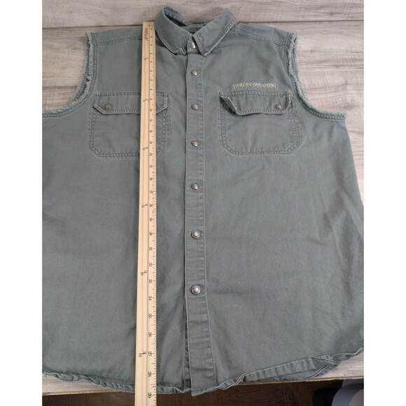 Harley Davidson Army Green Canvas Embroidered Logo Vest Jacket Men's Sz L Large - Picture 5 of 12